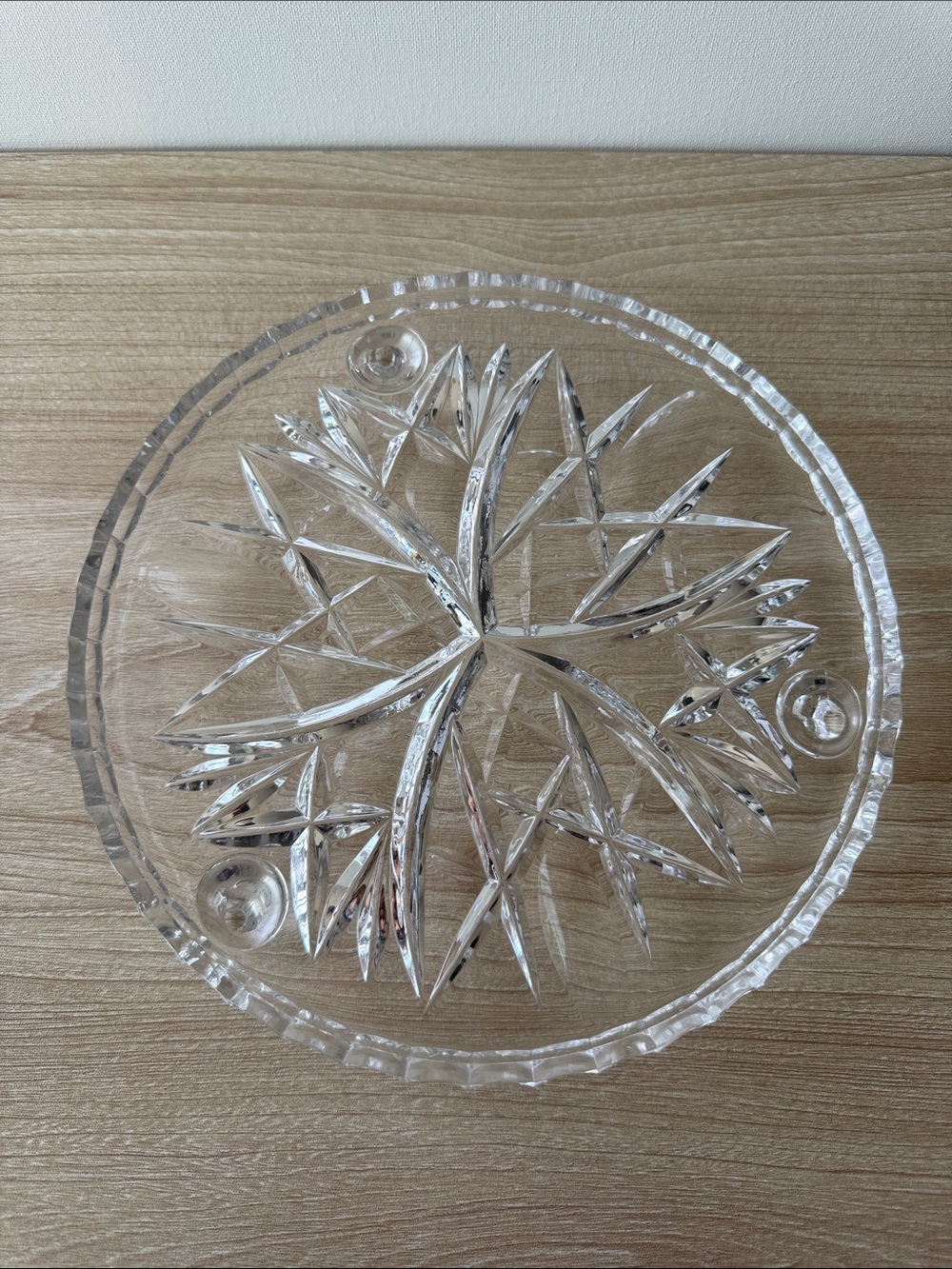 Vintage Heavy Cut Crystal Pedestal Serving Tray / Cake Stand 8.5”